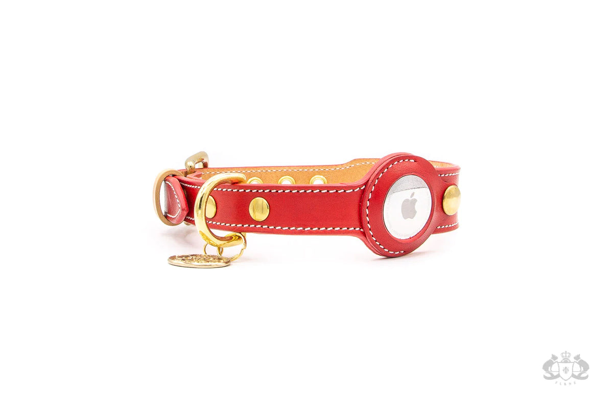 POPPY RED LEATHER DOG COLLAR - AIRTAG EDITION