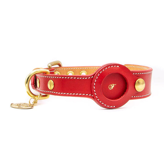 POPPY RED LEATHER DOG COLLAR - AIRTAG EDITION