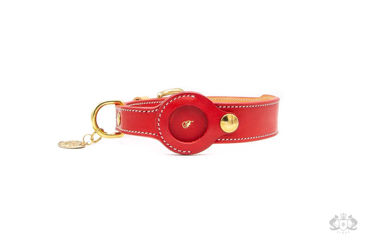 POPPY RED LEATHER DOG COLLAR - AIRTAG EDITION