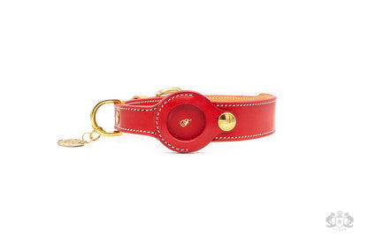 POPPY RED LEATHER DOG COLLAR - AIRTAG EDITION