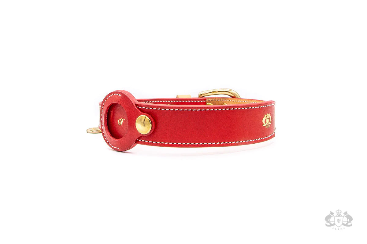 POPPY RED LEATHER DOG COLLAR - AIRTAG EDITION