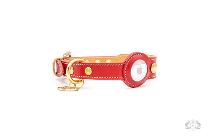 POPPY RED LEATHER DOG COLLAR - AIRTAG EDITION