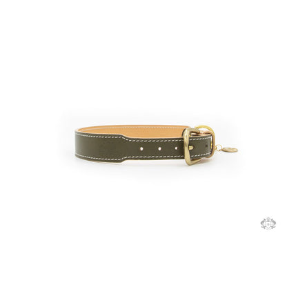 OLIVE GREEN LEATHER DOG COLLAR