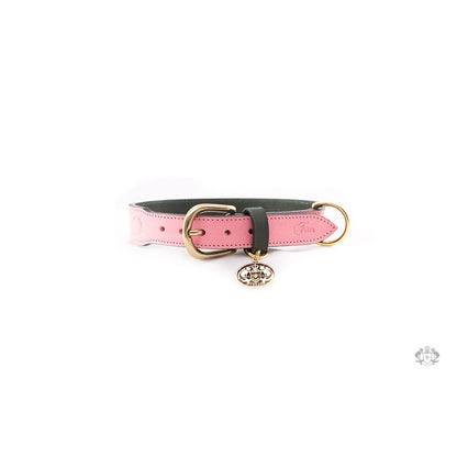 ROSES PINK LEATHER DOG COLLAR