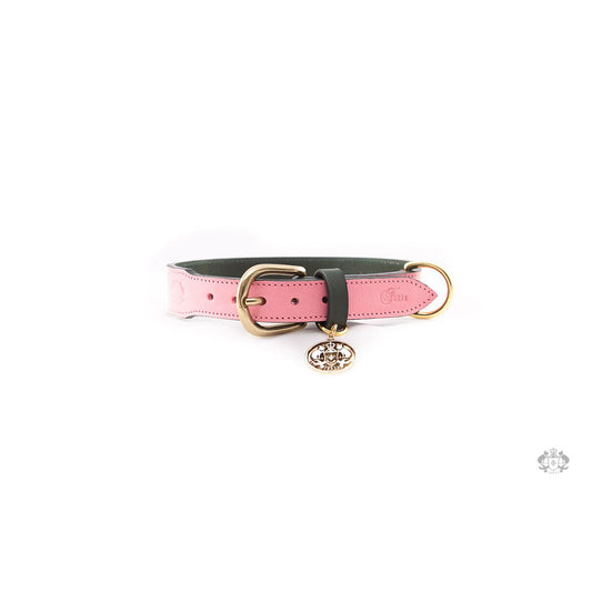 ROSES PINK LEATHER DOG COLLAR