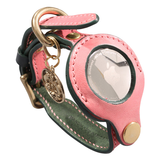 ROSES PINK LEATHER DOG DOG COLLAR - AIRTAG EDITION
