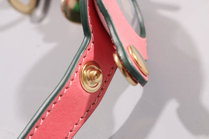 ROSES PINK LEATHER DOG DOG COLLAR - AIRTAG EDITION